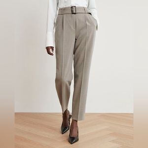High-Rise Tapered Ankle Leg Twill Pant With Belt